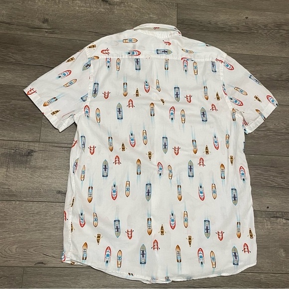 ZARA Mens White Boat Print Casual Shirt Short Sleeve Botton Regular Fit Up Sz XL - Picture 3 of 8